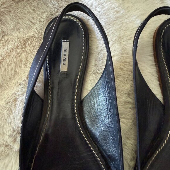 Miu Miu Ballet Satin Sling Back Flats With Crystals - Picture 4 of 6